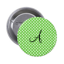 Grünes weißes Tupfenmonogramm Button
