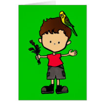 Gruß-Karte Budgie Jungen-(braunes Haar)