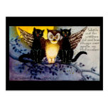 Halloween-Eule und schwarze Katzen Postkarte