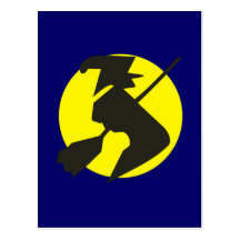 Halloween fliegende Hexe flying witch Postkarte