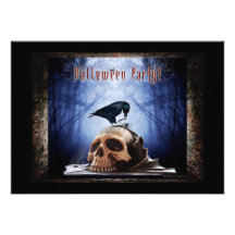 Halloween-Party-Einladung - Rabe auf Schädel