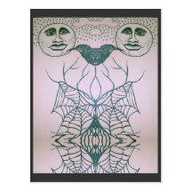 Halloween-Symmetrie mit Monden und Raben Postkarte