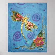 Handgemaltes Silk Libellen-Plakat durch Cyn Mc