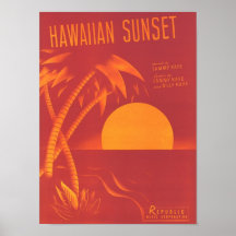 Hawaiischer SonnenuntergangVintage Songbook-Abdeck Plakatdruck