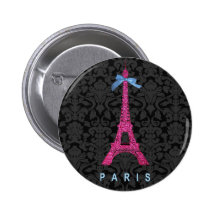 Heißes Rosa-Eiffel-Turm im Imitat-Glitter Buttons