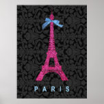 Heißes Rosa-Eiffel-Turm im Imitat-Glitter Poster