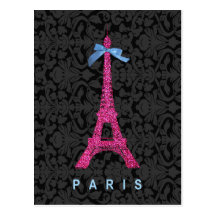Heißes Rosa-Eiffel-Turm im Imitat-Glitter Postkarte