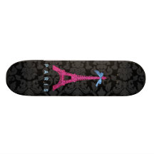 Heißes Rosa-Eiffel-Turm im Imitat-Glitter Bedrucktes Skateboard