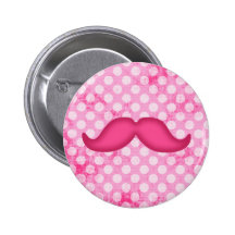 Heißes Rosa-Hipster-Schnurrbart und Polka-Punkt-Mu Buttons