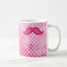 Heißes Rosa-Hipster-Schnurrbart und Polka-Punkt-Mu Kaffee Haferl