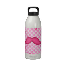 Heißes Rosa-Hipster-Schnurrbart und Polka-Punkt-Mu Trinkflaschen