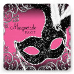 Heißes Rosa-Schwarz-Masken-Maskerade-Party Einladungen