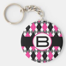 Heißes Rosa-u. Schwarz-Rauten-Monogramm Keychain " Schlüsselanhänger