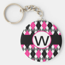 Heißes Rosa-u. Schwarz-Rauten-Monogramm Keychain " Schlüsselanhänger
