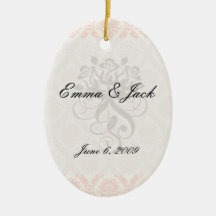 helle Creme und rosa Damast Weinachtsornamente