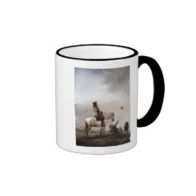 Herr auf einem Pferd, das einen Falkner aufpasst Tee Tasse