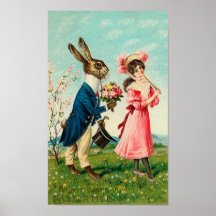 Herr-Kaninchen-umwerbende Dame bei Ostern Posterdrucke