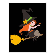 Hexe, die einen Broomstick reitet Postkarten