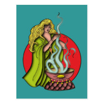 Hexe Zauberin sorceress witch Postkarte