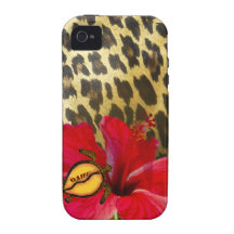 Hibiskus Oahus Hawaii auf Leopard-Pelz-Druck iPhone 4 Hüllen