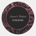 Himbeerrosa und schwarzes Damast-Hochzeits-Siegel Sticker