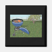 Hinterhof mit Zaun, Baum u. Grill Kühlschrankmagnet