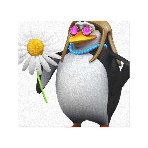 Hippie des Pinguin-3d Leinwand Druck