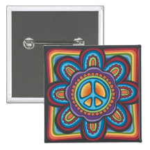 Hippie-FriedensBlume Button