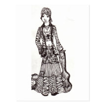 Hippie-Mädchen mit Gitarren-Kunst-Gewohnheits-Prod Postkarten