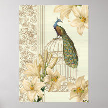Hoch entwickeltes Vintages Pfau-u. Käfig-Lilien-Pl