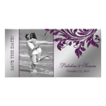 Hochzeits-Fotokarte-Save the Date Blatt-lila Silbe