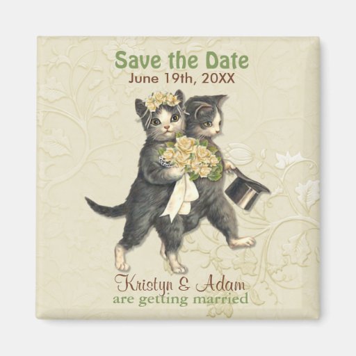 Hochzeits-Katzen-Save the Date Magneten - Elfenbei