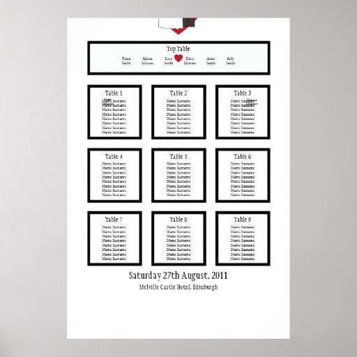 Hochzeits-Paar-Tabellen-Sitzplatz-Plan Plakat