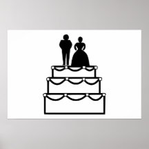 Hochzeitskuchen mit Braut- und Bräutigam-Cartoon Plakatdruck