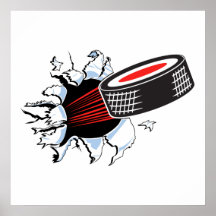 Hockey-Puck, der durch zerreißt Plakate