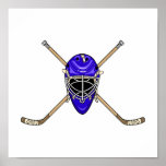Hockey-Sturzhelm-u. Kreuz-Stöcke blau Posterdruck