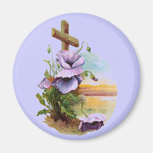 Hölzernes Kreuz mit lila Blumen Magnete