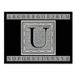 Holzschnitt Woodblock Initiale der Holztype-"U" Postkarte
