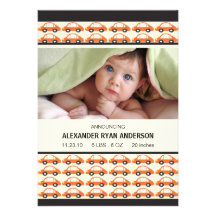 Honk! Orange Auto-Baby-Geburt Annoucement Personalisierte Ankündigungskarte