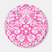 Hot pink damask pattern magnets
