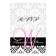 Hübsche Damast-Rosa-Monogramm-Hochzeit UAWG Karte Personalisierte Ankündigungskarte