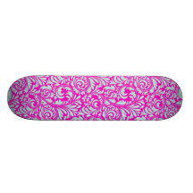 Hübscher eleganter rosa Aqua-Damast-Blumendruck Bedruckte Skateboarddecks