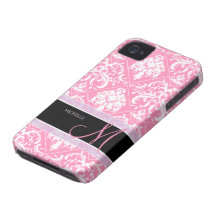 Hübsches Bubblegum rosa und weißer Damast mit Mono Case-Mate iPhone 4 Hüllen