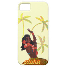 Hula Tänzer-Aloha Hawaii-Karte u. Palmen Etui Fürs iPhone 5
