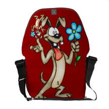 Hund, der Blumen-Rickshaw-Bote-Tasche hält Kuriertaschen