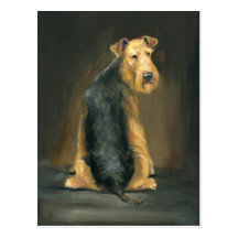 Hundekunst-Postkarte Airedales Terrier