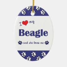 I Liebe mein Beagle (weiblicher Hund) Weihnachtsbaum Ornamente