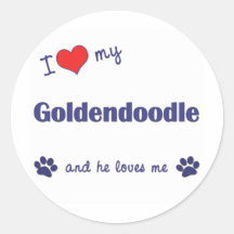 I Liebe mein Goldendoodle (männlicher Hund) Runder Aufkleber