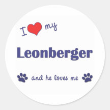 I Liebe mein Leonberger (männlicher Hund) Runder Sticker