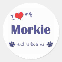 I Liebe mein Morkie (männlicher Hund) Runde Sticker